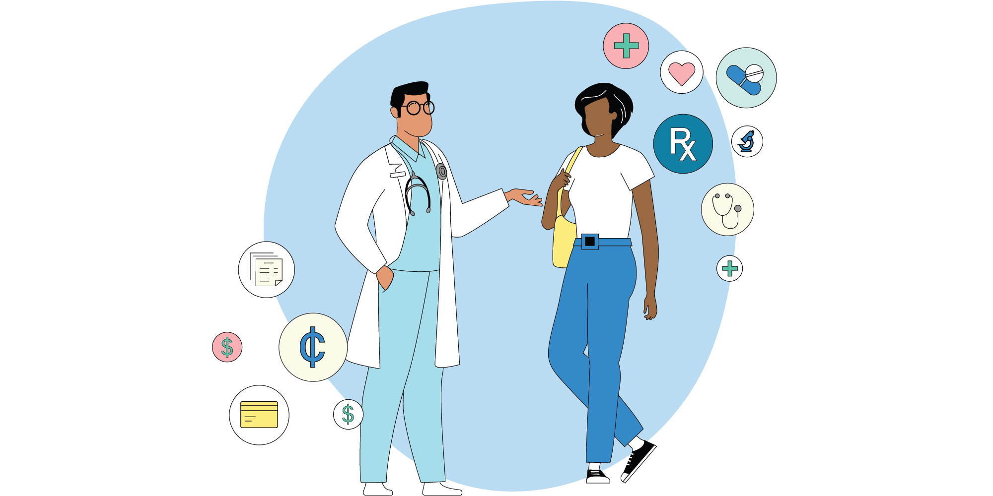 ARGO healthcare illustration showing a clinician, patient, and connected information.