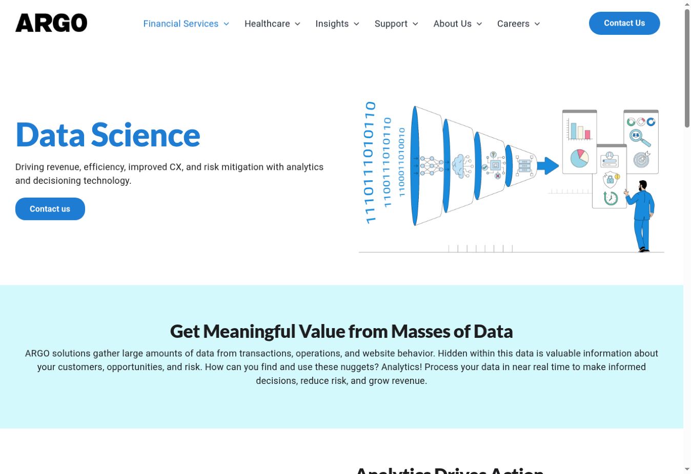 ARGO Data Science page using technical illustration and a clear content hierarchy.